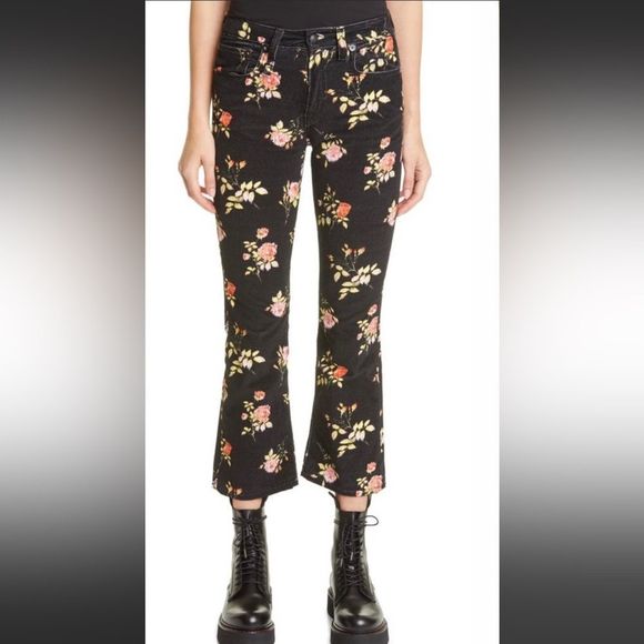 R13 Pants & Jumpsuits R3 Kickfitblack Velvet Floral Moleskin Ankle